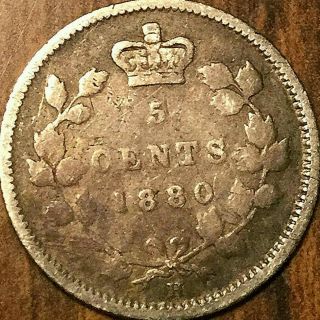 1880h Canada Silver 5 Cents Coin - Obverse 2 Variety