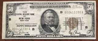 1929 $50 National Bank Note The Federal Reserve Bank Of York York