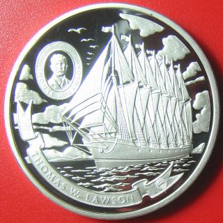 Nd (2008) Cook Islands $5 Silver Proof " Thomas W.  Lawson " Usa Schooner Tall Ship