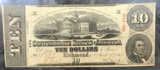 Confederate States Of America $10 Note 1863 T59 (s22)