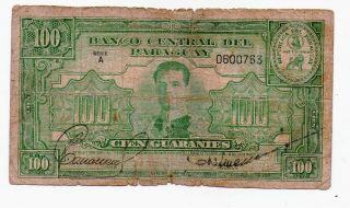 Paraguay Note 100 Guaranies L.  1952 First Issue Serie A P 189a Mc 207b