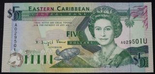 Crisp Unc Banknote 1993 East Caribbean State Anguilla 5 Dollars (p26g)
