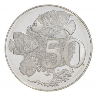 World Coin - 1974 Cayman Islands 50 Cents - World Silver Coin - 10.  5g 251