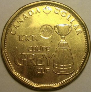 2012 Canada $1 Dollar Coin,  100th Grey Cup,  Cfl Football,  Loonie