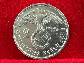 2 Reichsmark 1938 G With Nazi Coin Swastika Silver Brilliant