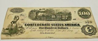 Confederate $100 Train Note With Milk Maid,  1862