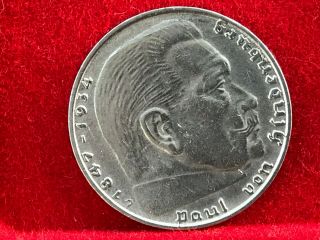 2 Reichsmark 1937 D with Nazi coin swastika silver brilliant 2