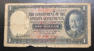 British Straits Settlements $1 One Dollar Banknote,  1935 King George V Kgv Note