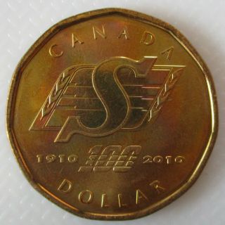 2010 Saskatchewan Roughriders Loonie Brilliant Uncirculated Dollar Coin