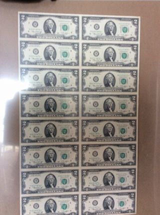 1976 Bicentennial Sheet Of 16 Star Note 2 Dollar Bills