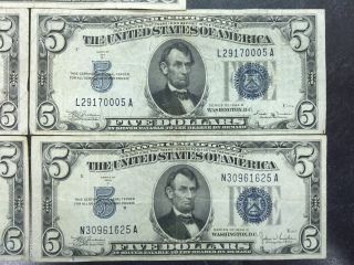 5 1934 UNITED STATES $5 DOLLAR SILVER CERTIFICATES BLUE SEAL BILLS 3