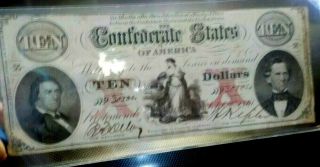 1861 Confederate States 10 Dollar Note Type 25
