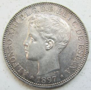 1897 - Sgv Philippines Silver Peso Alfonso Xiii