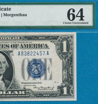 $1.  00 1934 Funny Back Blue Seal Silver Certificate Pmg Choice 64