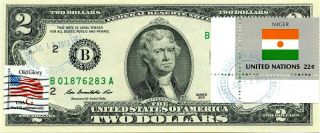 $2 Dollars 2013 Stamp Cancel Flag Un From Niger Lucky Money $99.  95