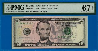 2013 $5 Frn ( (grade Rarity))  Pmg - Gem 67epq San Francisco Ml58661537c.