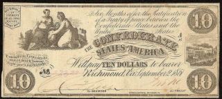 1861 $10 Richmond Va 1863 Stamp Confederate States Currency Civil War Note T - 28