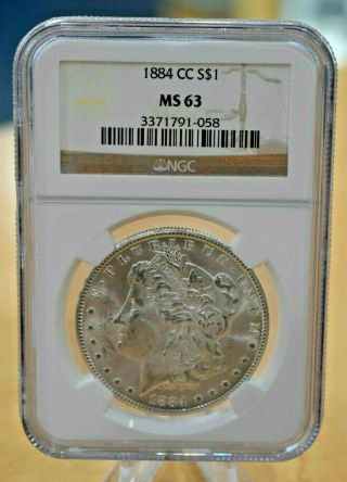 1884 Cc Us Morgan Dollar $1 Silver Coin Graded Ngc Ms63 Bin Fs