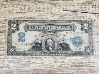 Series 1899 $2 Silver Certificate " Mini Porthole " Large Size Two Dollar Bill