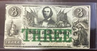 1862 State Of Missouri Uncirculated $3 Note