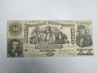 1861 Confederate States Of America 20 Dollar Note