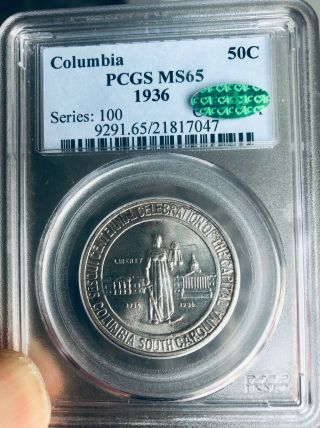 1936 Columbia Commemorative Silver Half Dollar - Pcgs Ms 65 - State 65 Cac