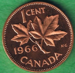 1966 Canada Canadian Elizabeth Ii One Cent Penny Coin Uncirculated