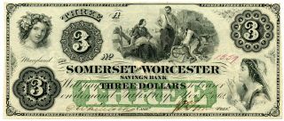 1862 Somerset & Worcester Savings Bank Maryland $3