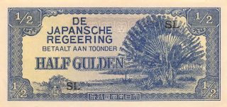 Netherlands Indies 1/2 Gulden Nd.  1942 P 122b Block Sl Uncirculated Banknote Lbp