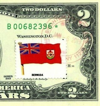$2 DOLLARS 2013 STAMP CANCEL FLAG OF UN FROM BERMUDA VALUE $347.  50 3
