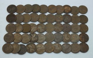 1918 - D Lincoln Wheat 50 Coins Cents Penny Full Roll Average Circulated 1c Le113