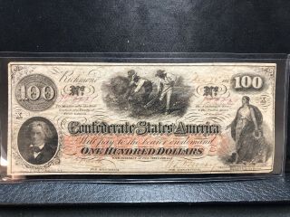 1862 Confederate States Of America $100 Note - Slaves Hoeing Cotton (t41)