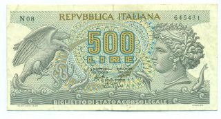 Italy Note 500 Lire 20.  6.  1966 P 93a Vf,