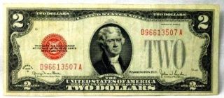 1928 G $2 Dollar Bill Old Us Red Seal Note - Crisp Paper