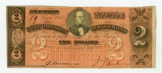 1861 $2 The Corporation Of Richmond,  Virginia Note - Civil War Era