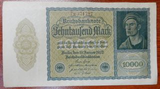 German 10000 Mark 1922 Deutschland Reichsbanknote Reichsmark 7m - 371787 Note