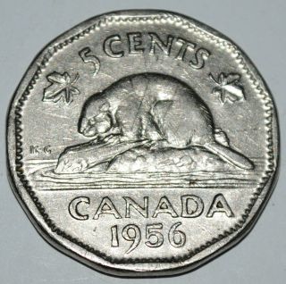 Canada 1956 5 Cents Elizabeth Ii Canadian Nickel Five Cent