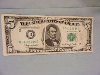 1950 - E $5 Federal Reserve Note With Gutter Fold Misprint/error