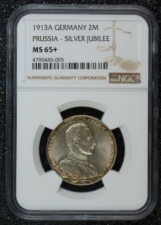 2 Mark 1913 - A NGC MS65,  German Empire Prussia 25 Years Gem BU UNC Great Luster 3