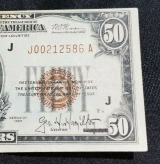 1929 U.  S.  $50 Fifty Dollar Note Brown Seal,  Kansas City,  MO. 3