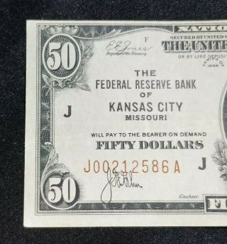 1929 U.  S.  $50 Fifty Dollar Note Brown Seal,  Kansas City,  MO. 6