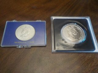 2 Elizabeth Ii Coins - 1964 Bermuda 50 Silver 1 Crown & 1996 Isle Of Man Crown
