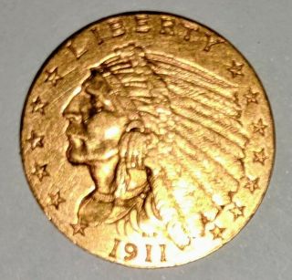 U.  S.  2 1/2 Gold Dollar 1911 Indian Head Liberty Quarter Eagle.  900 Pure Gold