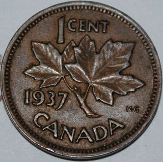 Canada 1937 1 Cent Copper Coin One Canadian Penny