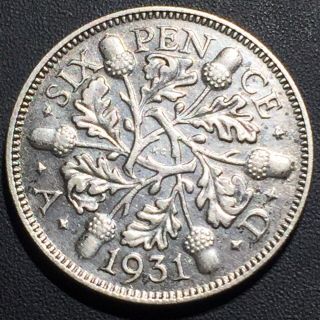 Old Foreign World Coin: 1931 Great Britain Sixpence,  Silver.  500