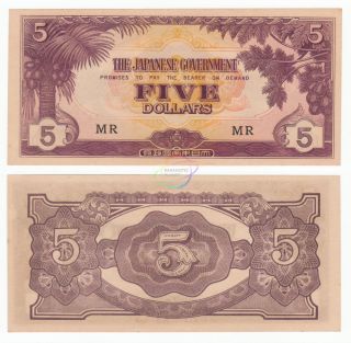 Malaya 5 Dollars,  Mr,  Japanese Government,  Wwii,  1942,  P - M6c,  Au - Unc