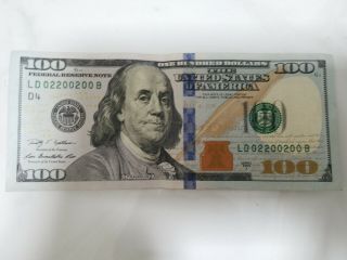 2009 $100 Dollar Federal Reserve Note Fancy Binary Ld02200200 B