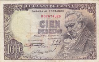 100 Pesetas Fine Banknote From Spain 1946 Pick - 131