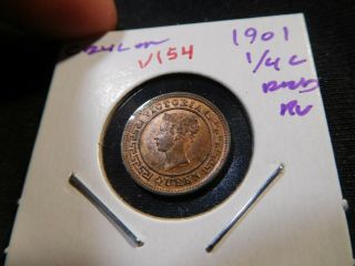V154 British Ceylon 1901 1/4 Cent Bu Full Red