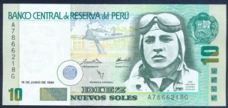 Peru 10 Nuevos Soles 16 - 06 - 1994 Serie Ag Unc Banknote